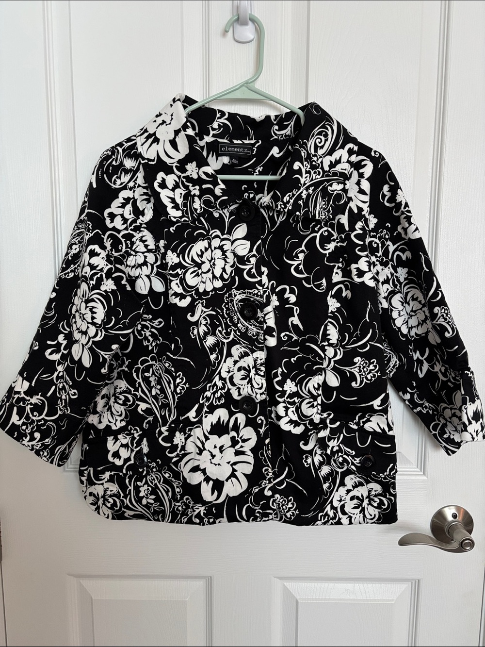 Elementz Black and White Floral Pea Coat